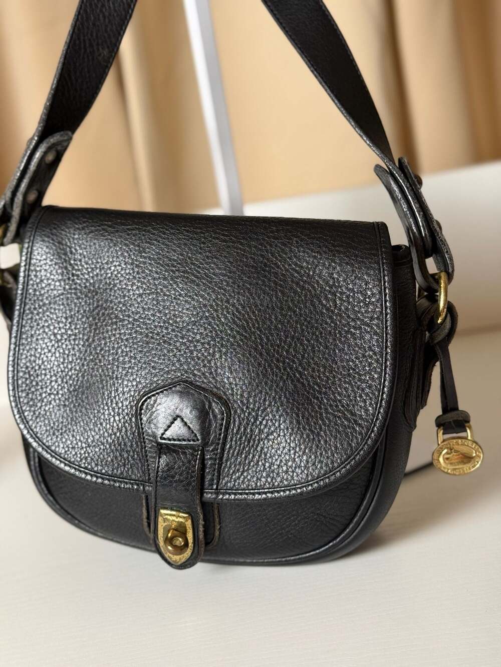 Vintage Dooney & Bourke All-Weather Leather Black Saddle Made in USA